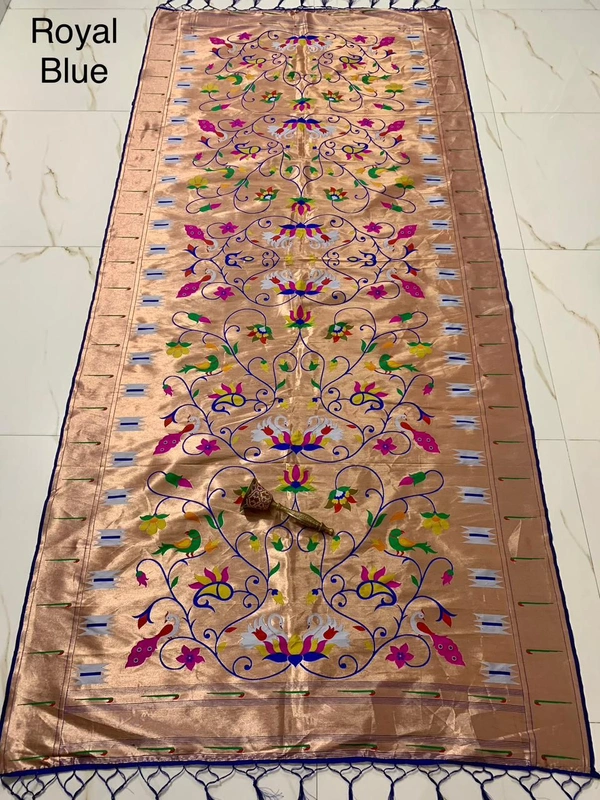 Royal Blue Soft Silk Paithani Dupatta with Traditional Handloom Style Heavy Zari - 2.5mt, Blue