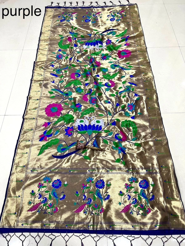 Royal Deep Purple Soft Silk Paithani Dupatta with Heavy Tissue Weaving Pallu for Wedding Wear - 2.5mt, Deep Purple