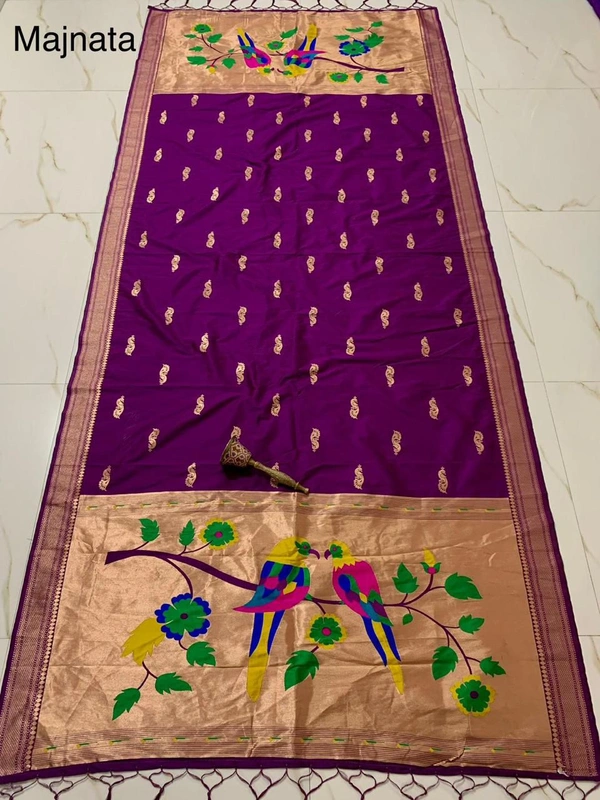 Royal Magenta Soft Silk Paithani Dupatta with Heritage Meenakari Popat Design - 2.5mt, Magenta