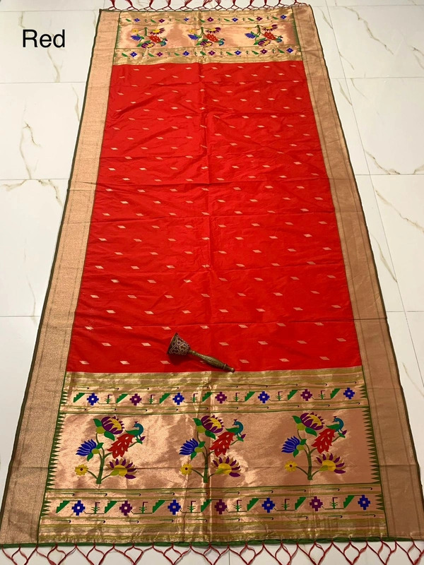 Royal Red Soft Silk Paithani Dupatta with Traditional Peacock Zari - 2.5mt, Red