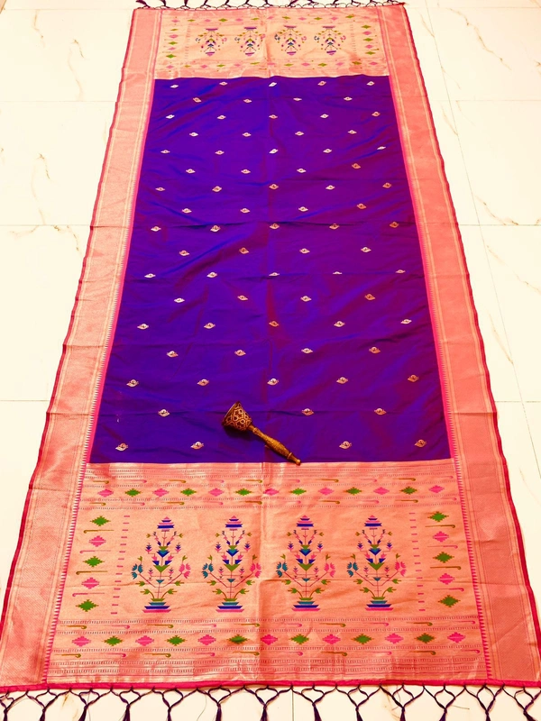 Royal Soft Silk Dupatta with Elegant Zari Buti and Heritage Flower Pot Motif Heavy - 2.5mt, Royal purple