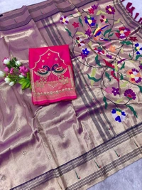 Royal Soft Zari Tissue Paithani Saree with Handloom-Style Weaving and Designer Blouse Piece - Free, Wine