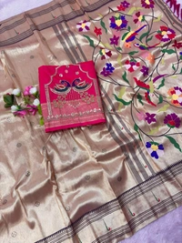 Royal Soft Zari Tissue Paithani Saree with Handloom-Style Weaving and Designer Blouse Piece - Free, Pink
