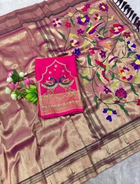 Royal Soft Zari Tissue Paithani Saree with Handloom-Style Weaving and Designer Blouse Piece - Free, Golden