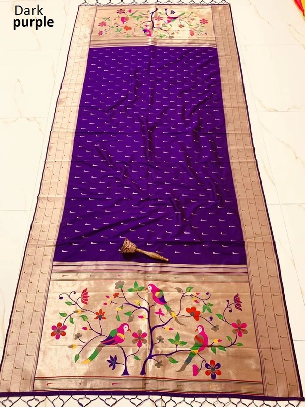 PAITHANI_HOUSE381 "Soft Jari Silk Hoki Dupatta with 3-Muniya Border & Hoki Butti � 2.5m Traditional Ethnic Wear" - Dark Purple