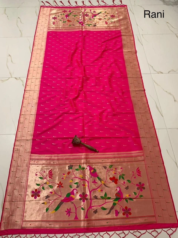 PAITHANI_HOUSE385 "Soft Jari Silk Hoki Dupatta with 3-Muniya Border & Hoki Butti � 2.5m Traditional Ethnic Wear" - Rani