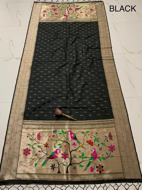PAITHANI_HOUSE386 "Soft Jari Silk Hoki Dupatta with 3-Muniya Border & Hoki Butti � 2.5m Traditional Ethnic Wear" - Black
