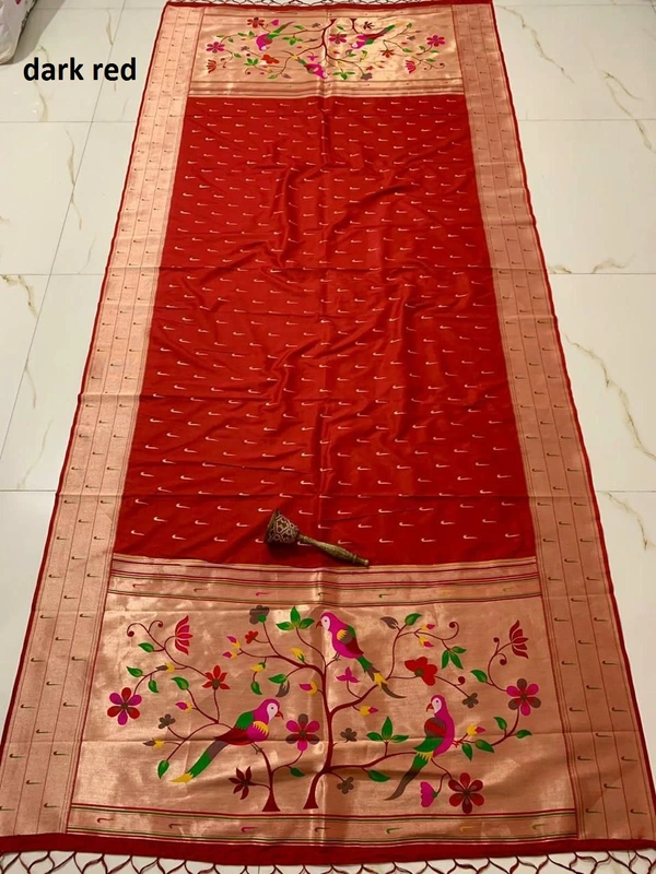 PAITHANI_HOUSE387 "Soft Jari Silk Hoki Dupatta with 3-Muniya Border & Hoki Butti � 2.5m Traditional Ethnic Wear" - Dark Red