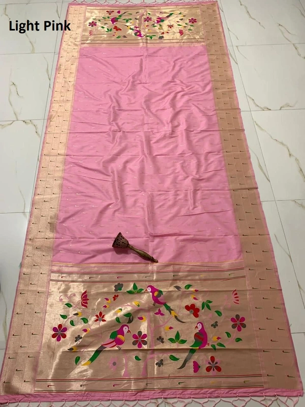 PAITHANI_HOUSE389 "Soft Jari Silk Hoki Dupatta with 3-Muniya Border & Hoki Butti � 2.5m Traditional Ethnic Wear" - Light Pink