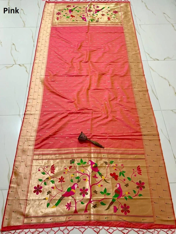 PAITHANI_HOUSE392 "Soft Jari Silk Hoki Dupatta with 3-Muniya Border & Hoki Butti � 2.5m Traditional Ethnic Wear" - Pink
