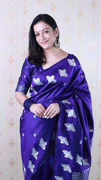 Soft Moonga Silk Saree with Dual Zari Bird Border & Floral Motifs - FREE, VIOLET