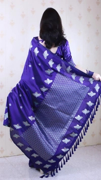 Soft Moonga Silk Saree with Dual Zari Bird Border & Floral Motifs - FREE, VIOLET