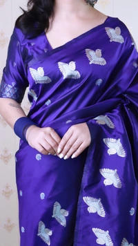 Soft Moonga Silk Saree with Dual Zari Bird Border & Floral Motifs - FREE, VIOLET