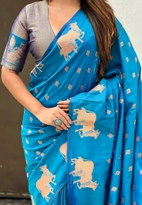 Soft Moonga Silk Saree with Traditional Dual Zari Nandi Border & Butti Blouse - FREE, RAMA