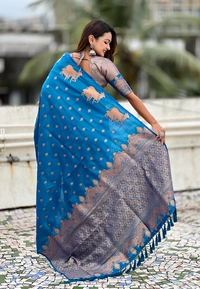 Soft Moonga Silk Saree with Traditional Dual Zari Nandi Border & Butti Blouse - FREE, RAMA