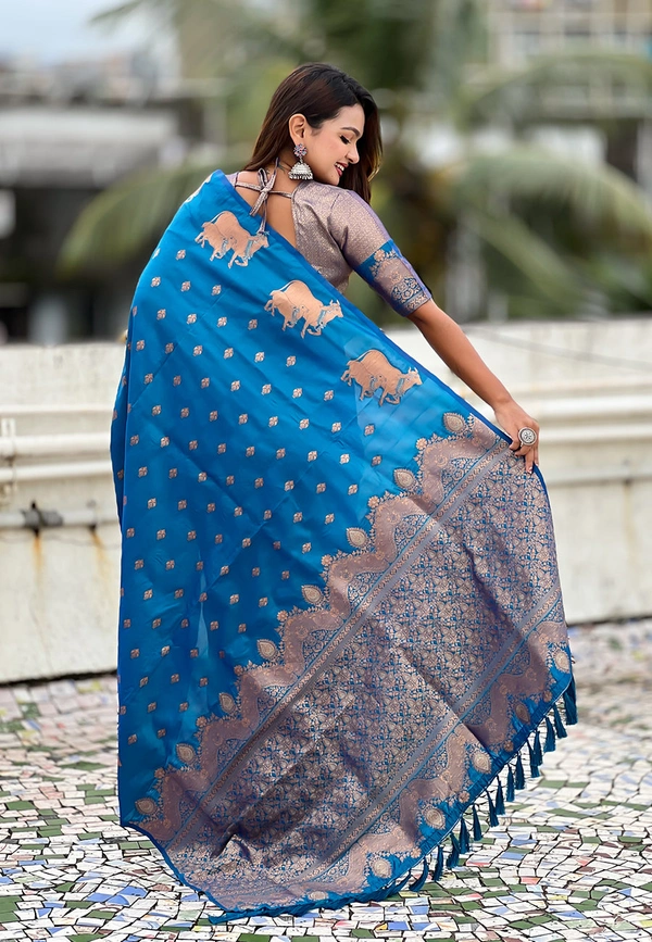 Soft Moonga Silk Saree with Traditional Dual Zari Nandi Border & Butti Blouse - FREE, RAMA