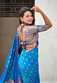 Soft Moonga Silk Saree with Traditional Dual Zari Nandi Border & Butti Blouse - FREE, RAMA