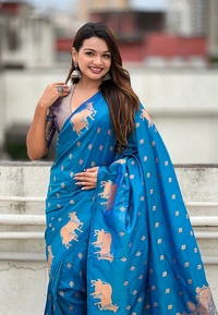 Soft Moonga Silk Saree with Traditional Dual Zari Nandi Border & Butti Blouse - FREE, RAMA