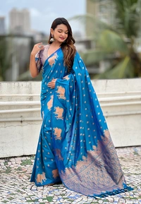 Soft Moonga Silk Saree with Traditional Dual Zari Nandi Border & Butti Blouse - FREE, RAMA