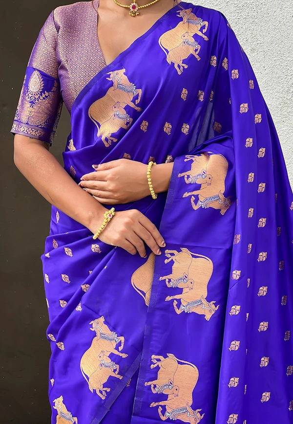 Soft Moonga Silk Saree with Traditional Dual Zari Nandi Border & Butti Blouse - FREE, VIOLET