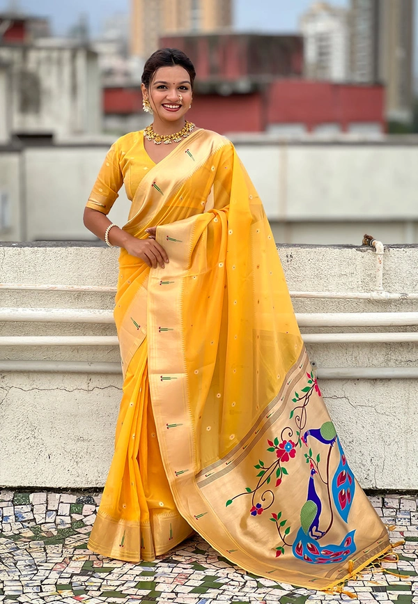 Soft Organza Paithani Saree with Meenakari Zari Butti & Rich Pallu