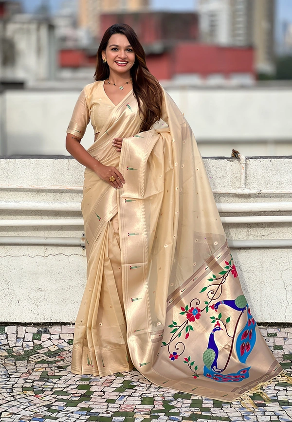 Soft Organza Paithani Saree with Meenakari Zari Butti & Rich Pallu