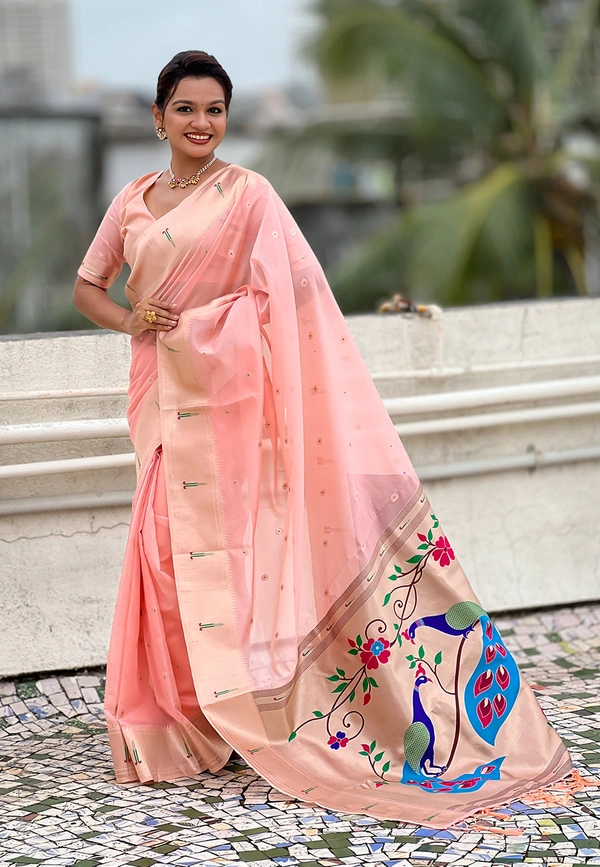 Soft Organza Paithani Saree with Meenakari Zari Butti & Rich Pallu