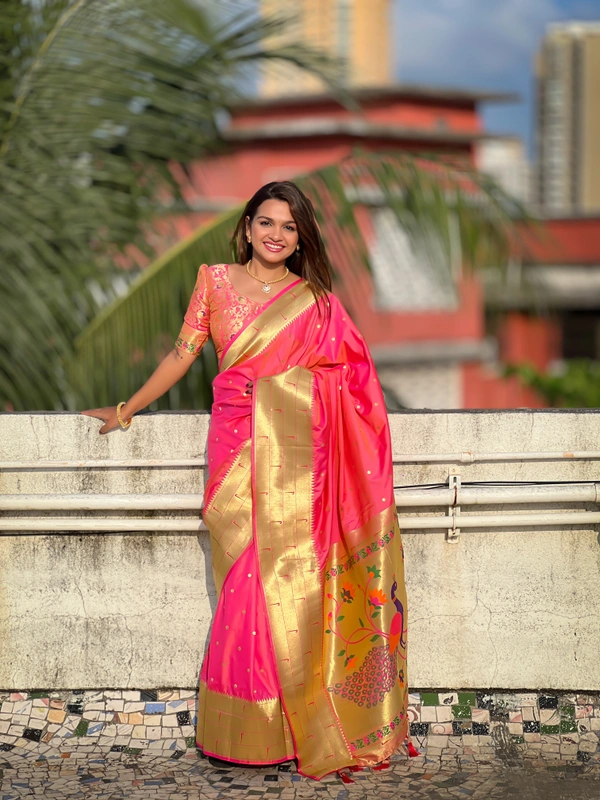 PAITHANI_HOUSE224 Soft Paithani Silk Saree Zari Weaving Motifs with Meenakari Border & Rich Tassel Pallu -PAITHANI - 1 - Gajari