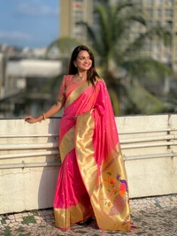 PAITHANI_HOUSE224 Soft Paithani Silk Saree Zari Weaving Motifs with Meenakari Border & Rich Tassel Pallu -PAITHANI - 1 - Gajari