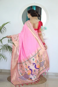 PAITHANI_HOUSE226 Soft Paithani Silk Saree Zari Weaving Motifs with Meenakari Border & Rich Tassel Pallu -PAITHANI - 3 - Baby Pink