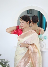 PAITHANI_HOUSE227 Soft Paithani Silk Saree Zari Weaving Motifs with Meenakari Border & Rich Tassel Pallu -PAITHANI - 4 - Cream