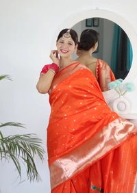 PAITHANI_HOUSE228 Soft Paithani Silk Saree Zari Weaving Motifs with Meenakari Border & Rich Tassel Pallu -PAITHANI - 5 - Orange