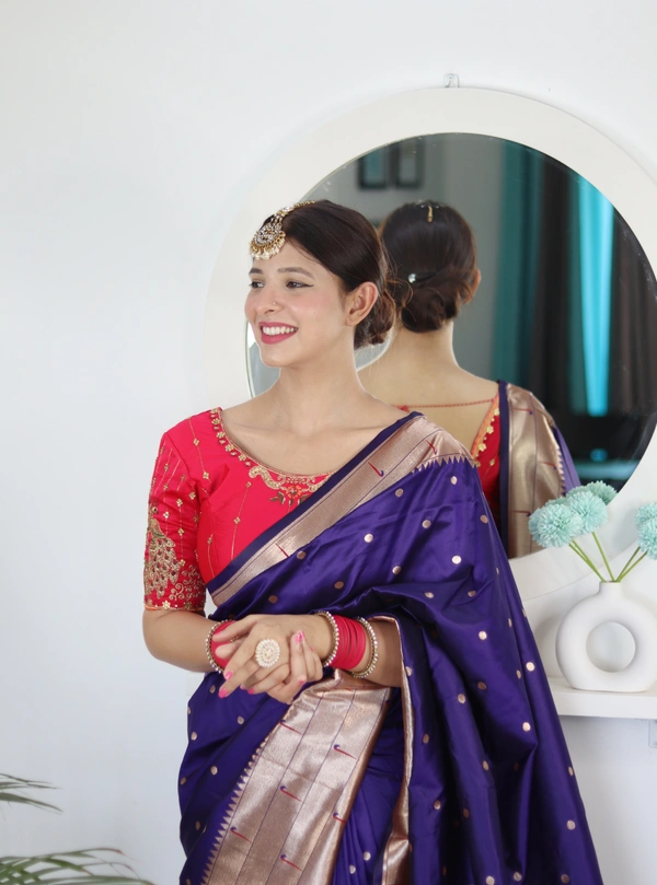 PAITHANI_HOUSE232 Soft Paithani Silk Saree Zari Weaving Motifs with Meenakari Border & Rich Tassel Pallu -PAITHANI - 9 - Violet