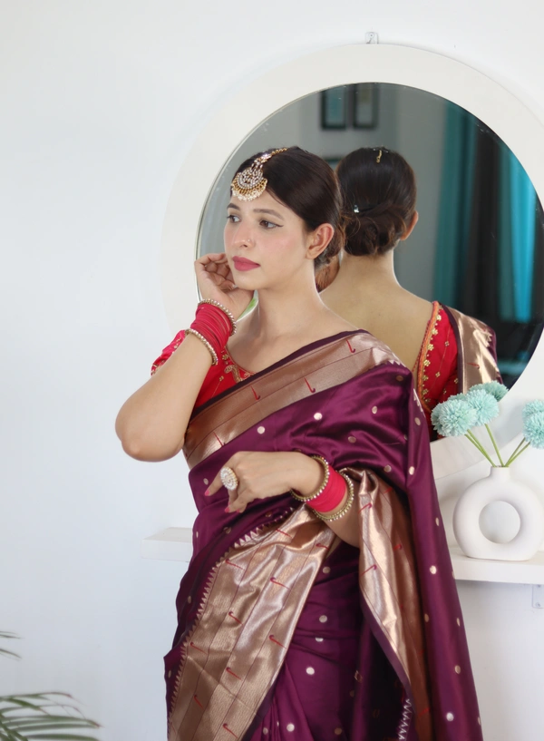 PAITHANI_HOUSE233 Soft Paithani Silk Saree Zari Weaving Motifs with Meenakari Border & Rich Tassel Pallu -PAITHANI - 10 - Wine