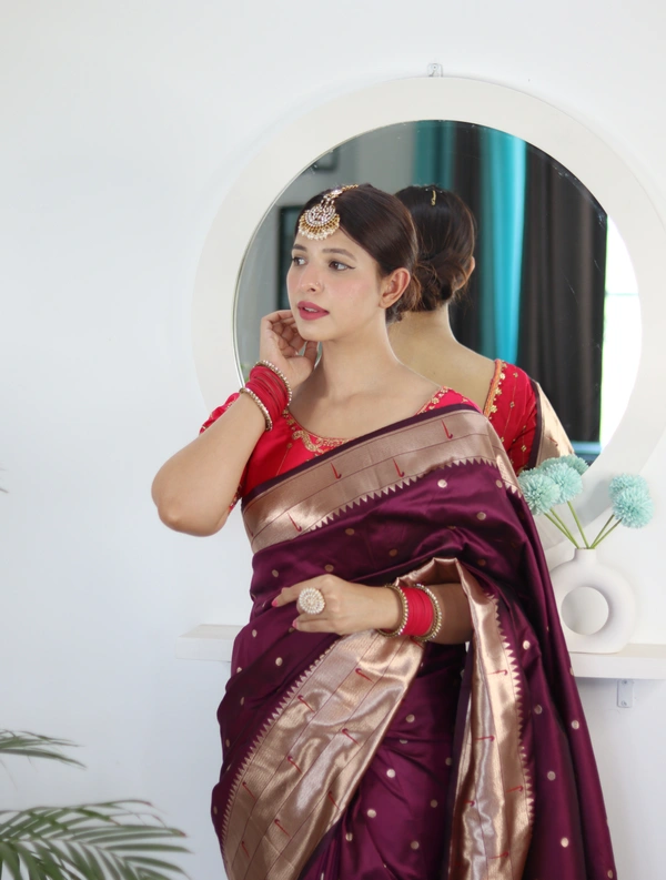PAITHANI_HOUSE233 Soft Paithani Silk Saree Zari Weaving Motifs with Meenakari Border & Rich Tassel Pallu -PAITHANI - 10 - Wine