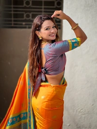 Soft Silk Paithani Saree with Traditional Nandi Cow Motifs & Satin Lotus Border - FREE, ORANGE