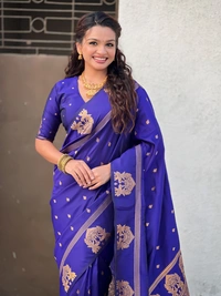 Soft Silk Saree with Elephant Border and Diamond Geometric Zari Woven Pallu - FREE, VIOLET
