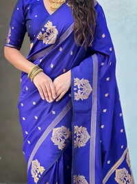 Soft Silk Saree with Elephant Border and Diamond Geometric Zari Woven Pallu - FREE, VIOLET