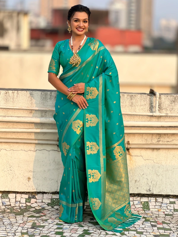 Soft Silk Saree with Elephant Border and Diamond Geometric Zari Woven Pallu