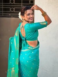 Soft Silk Saree with Elephant Border and Diamond Geometric Zari Woven Pallu - FREE, SKY