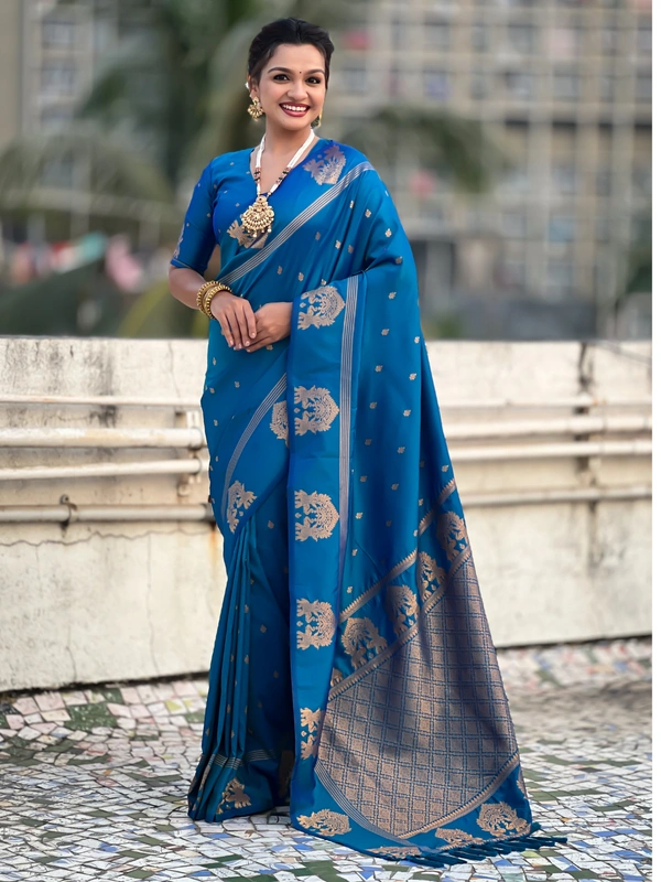 Soft Silk Saree with Elephant Border and Diamond Geometric Zari Woven Pallu