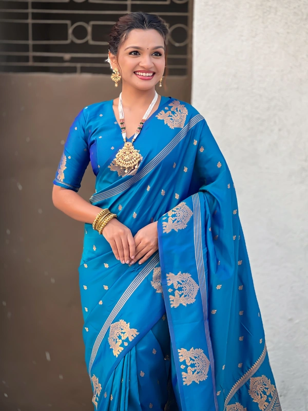 Soft Silk Saree with Elephant Border and Diamond Geometric Zari Woven Pallu - FREE, RAMA