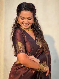Soft Silk Saree with Elephant Border and Diamond Geometric Zari Woven Pallu - FREE, COFFEE