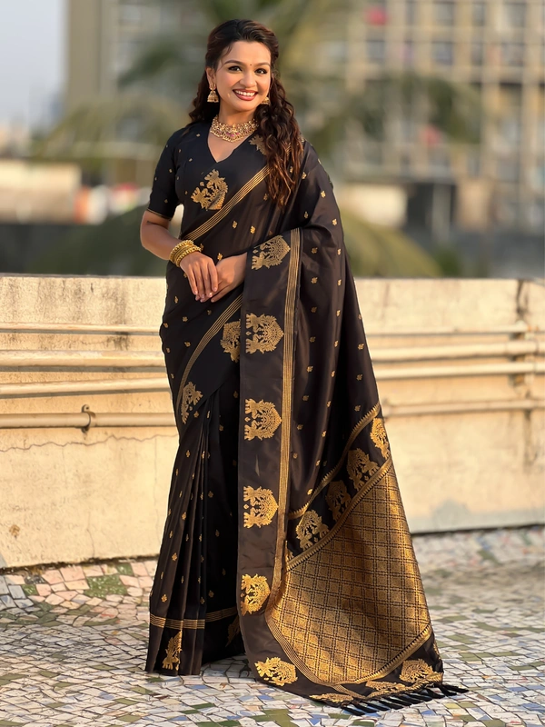 Soft Silk Saree with Elephant Border and Diamond Geometric Zari Woven Pallu