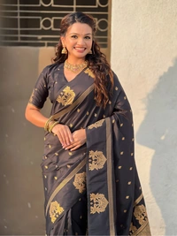 Soft Silk Saree with Elephant Border and Diamond Geometric Zari Woven Pallu - FREE, BLACK