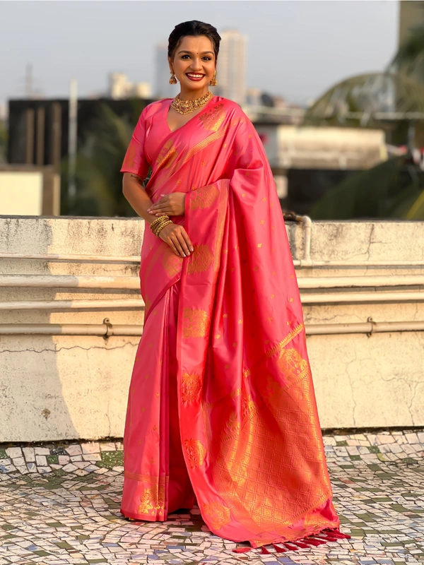 Soft Silk Saree with Elephant Border and Diamond Geometric Zari Woven Pallu