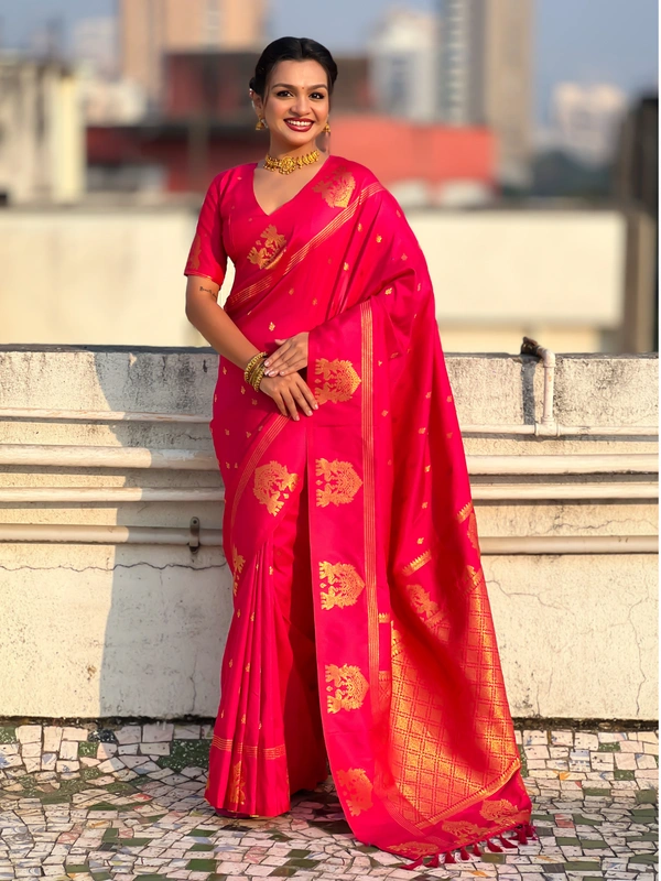 Soft Silk Saree with Elephant Border and Diamond Geometric Zari Woven Pallu