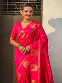 Soft Silk Saree with Elephant Border and Diamond Geometric Zari Woven Pallu - FREE, PINK