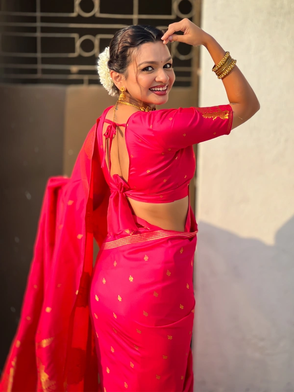 Soft Silk Saree with Elephant Border and Diamond Geometric Zari Woven Pallu - FREE, PINK