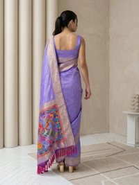 Soft Silk Saree with Gold Zari Floral Motifs & Meenakari Sparrow Pallu - FREE, LAVENDER